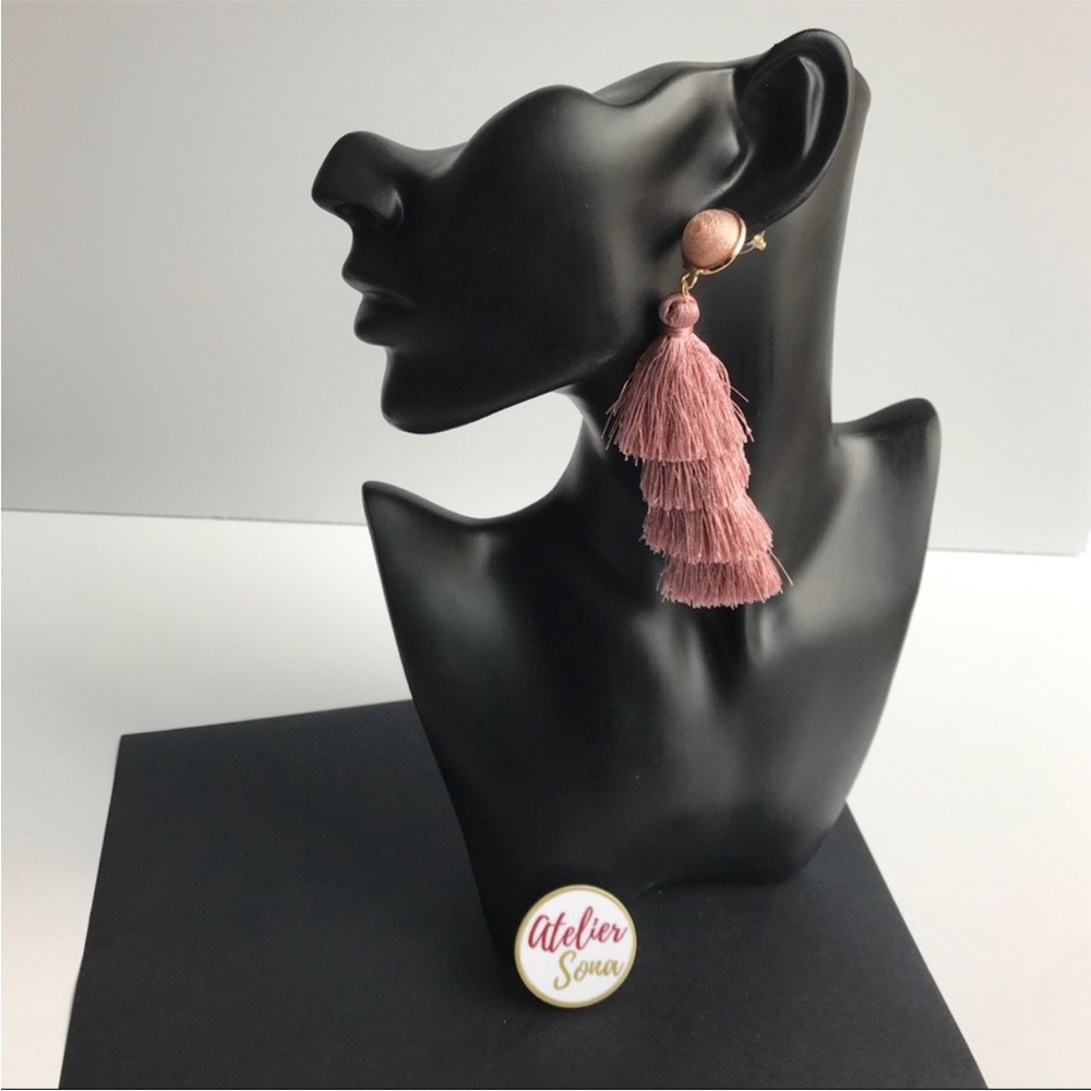 Pink/ Mauve Layered Fringe Tassel Earrings NEW